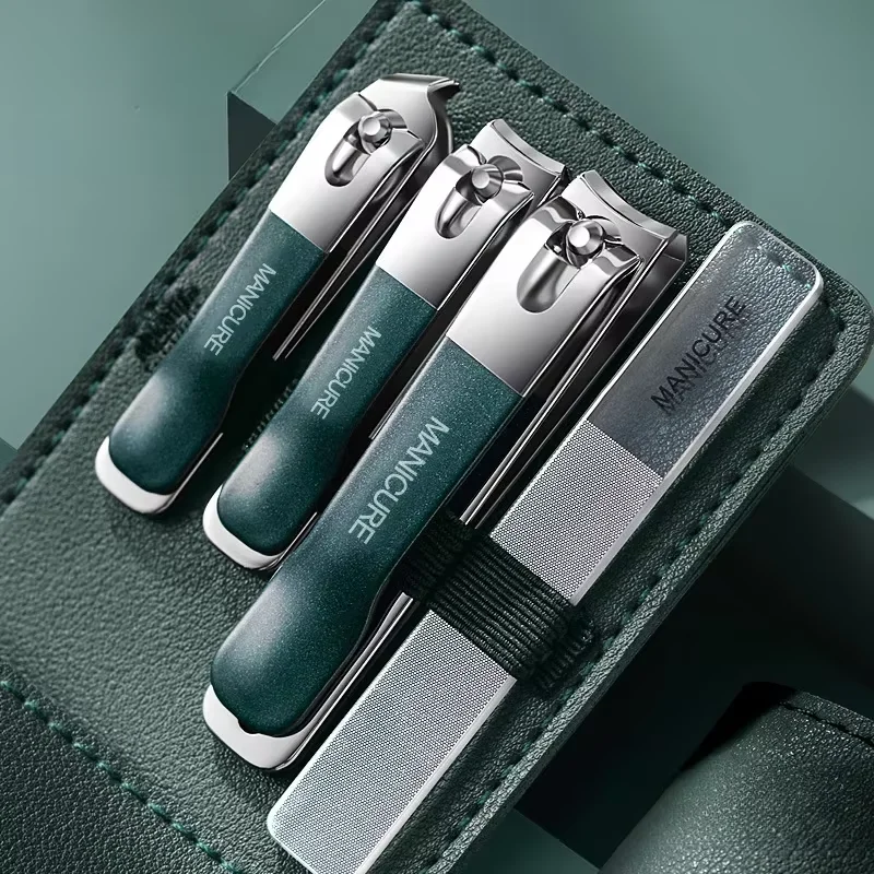 새로운 매니큐어 클리퍼 세트 4종 회전식 가죽 파우치 포함 전문 매니큐어 네일 케어 도구 손톱 세트 홈케어 선물