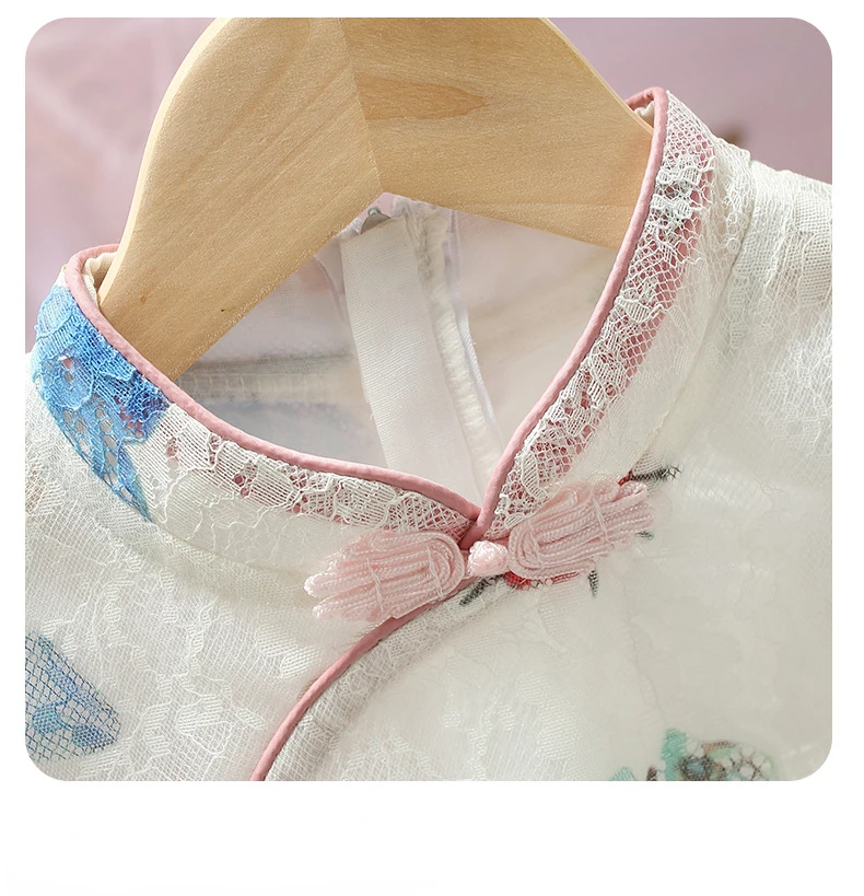 Girls' Summer Dress Children's Chinese Style Cheongsam Dress Embroidered Printed Colorful Dress Junior 3-12Y