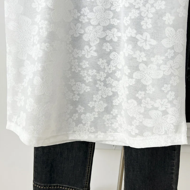 100kg Plus Size Women's Top Summer New Style Casual Collar Lace short-sleeved T-shirt 8018