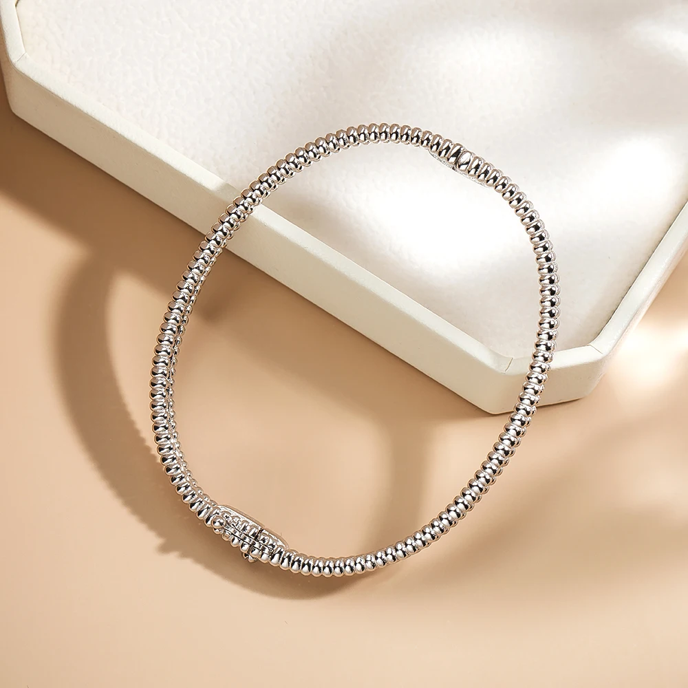 【HYERES LOR】25SS★ Silver Moissanite Accent Slim Bangle Serenty 2mm D Color Moissanite Bangle For Women Man 100