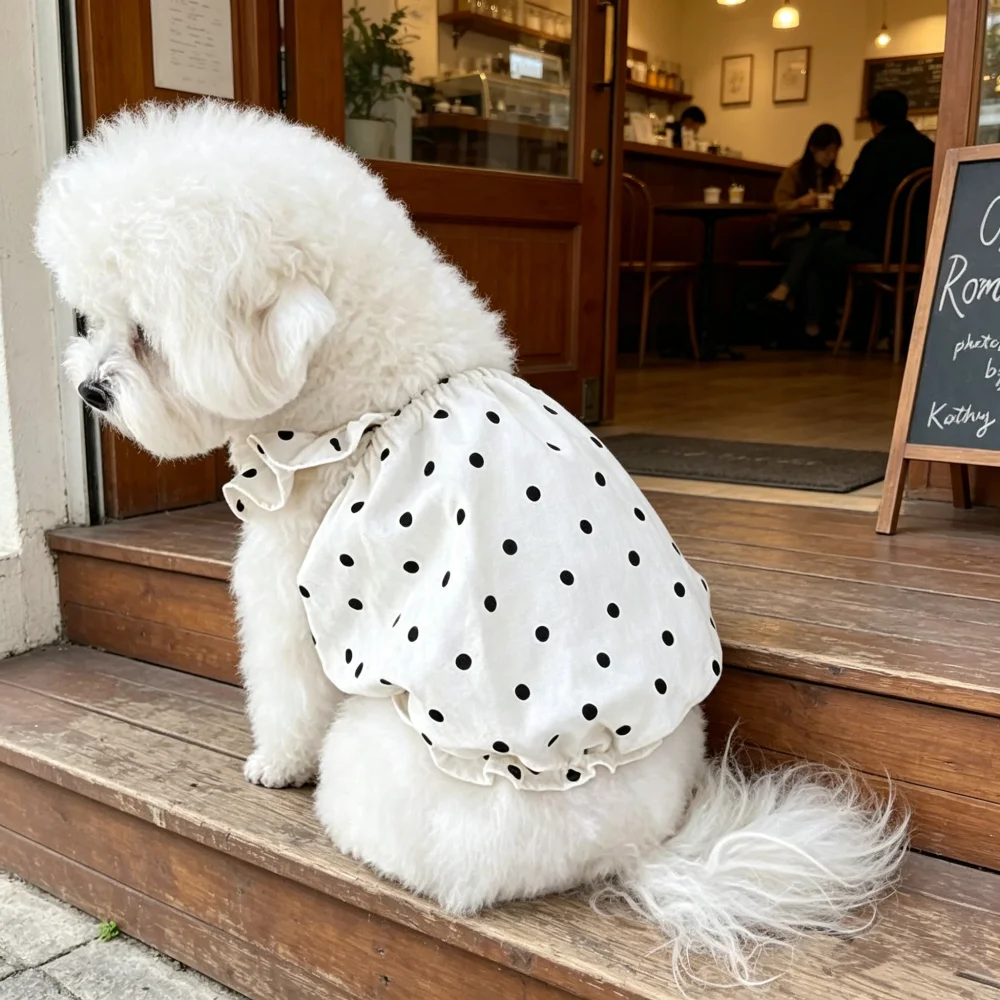 1pc 클래식 폴카 도트 애완동물 탱크탑, 털빠짐 방지 애완동물 탱크탑 드레스, 테디베어, 소형 및 중형 고양이와 강아지 옷