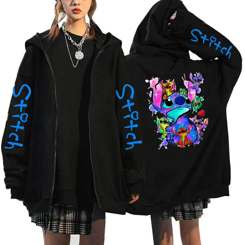 Sweat-shirt à capuche zippé en polaire pour femme, style punk, motif Disney Lilo & Stitch, vêtements emo d'automne 1