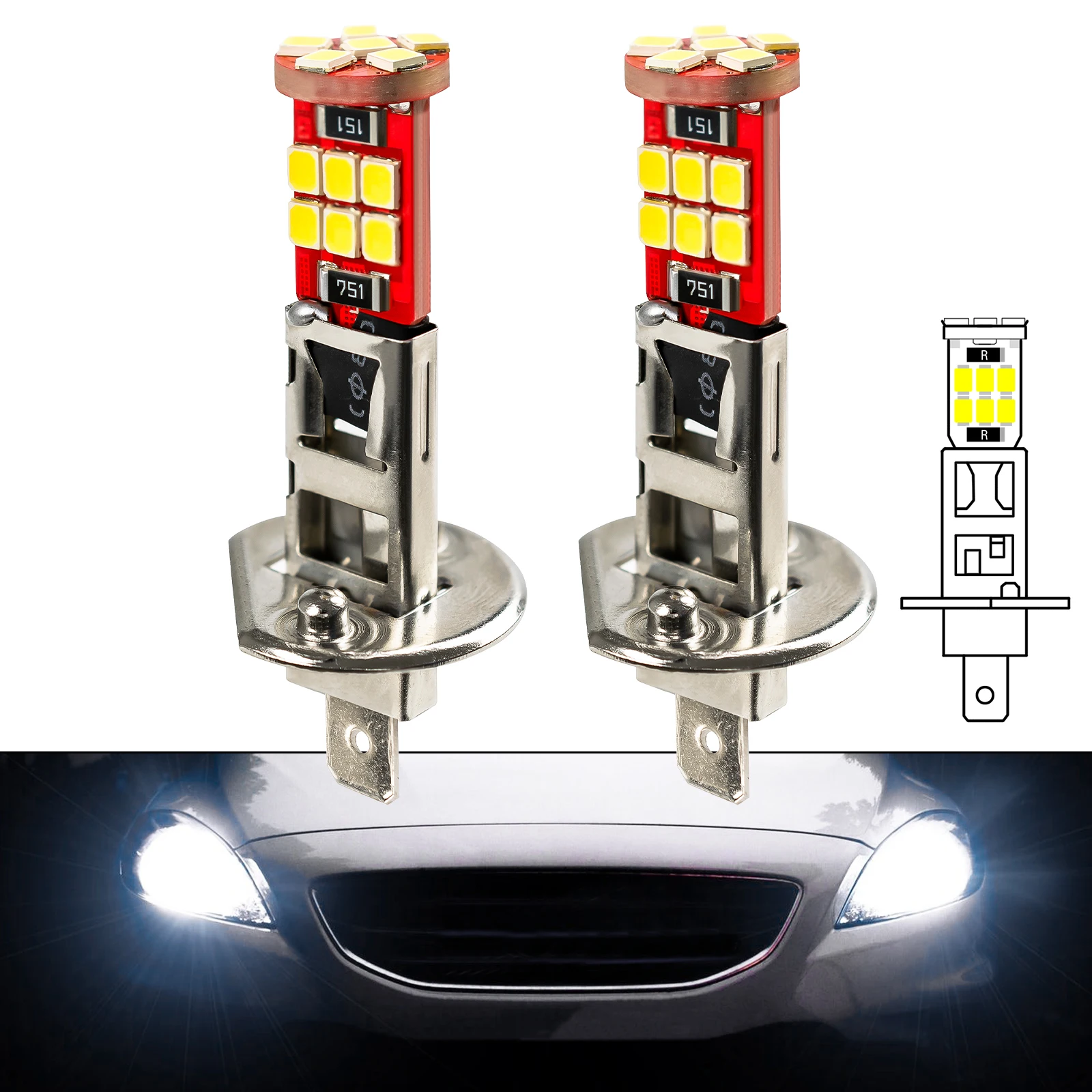Bombilla LED H4 Antiniebla 12V-24V 80W 950 Lúmenes (2 Unidades): Luz Diurna Brillante De Alta Potencia Para Coche, Fácil Instalación
