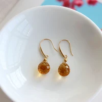 Boucles d'oreilles classiques en cristal jaune à facettes pour femmes, artisanat stéréoscopique, goutte d'eau, breloque, bijoux de fin de rêve, banquet 2