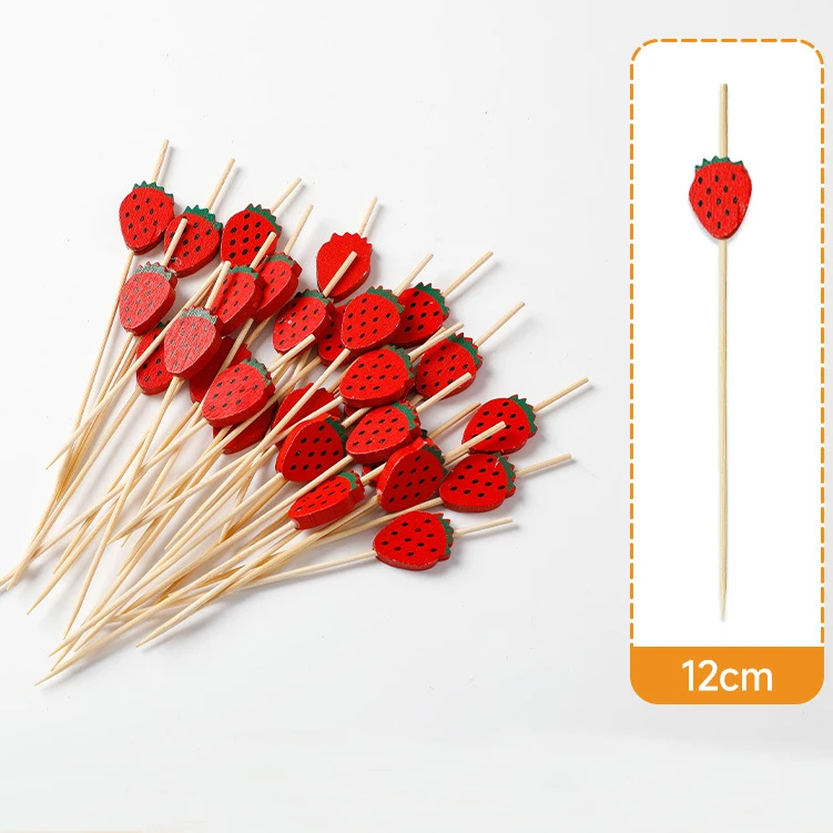 100 Stück süße Erdbeer-Thema, Obst-Dessert-Stäbchen, Cupcake-Buffet, Cocktail, Bambus-Pick für Mädchen, Geburtstag, Babyparty, Party-Dekoration