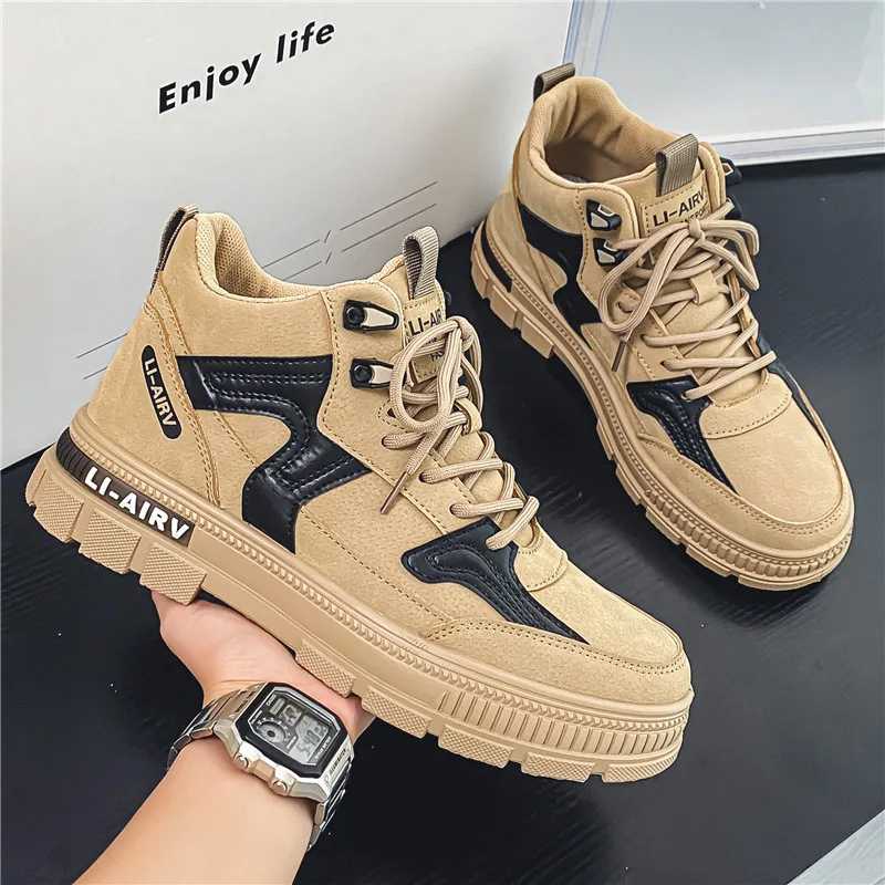 

Autumn Spring Hightop Men's Skateboard Shoes Teenage Students Winter Highcut Sports Sneakers Skid Walking Hiking Boots for Male