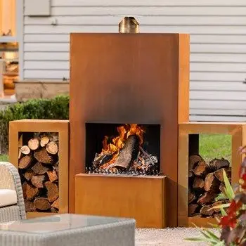 Wood Burning Corten Steel Freestanding Outdoor Fireplace With Wheels