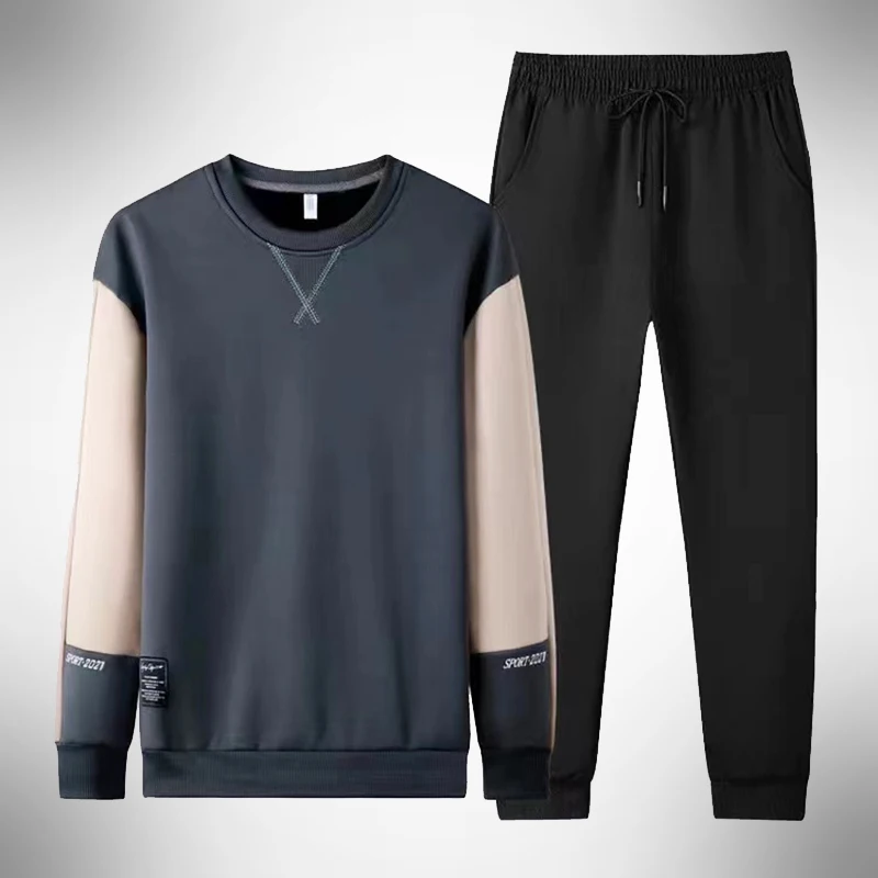 

Mens Sportwear Set Two Pieces Hoodie Sweatshirt Sweatpants Patchwork Tracksuit Men Outfit Suit Male Clothing Set Chandals Hombre