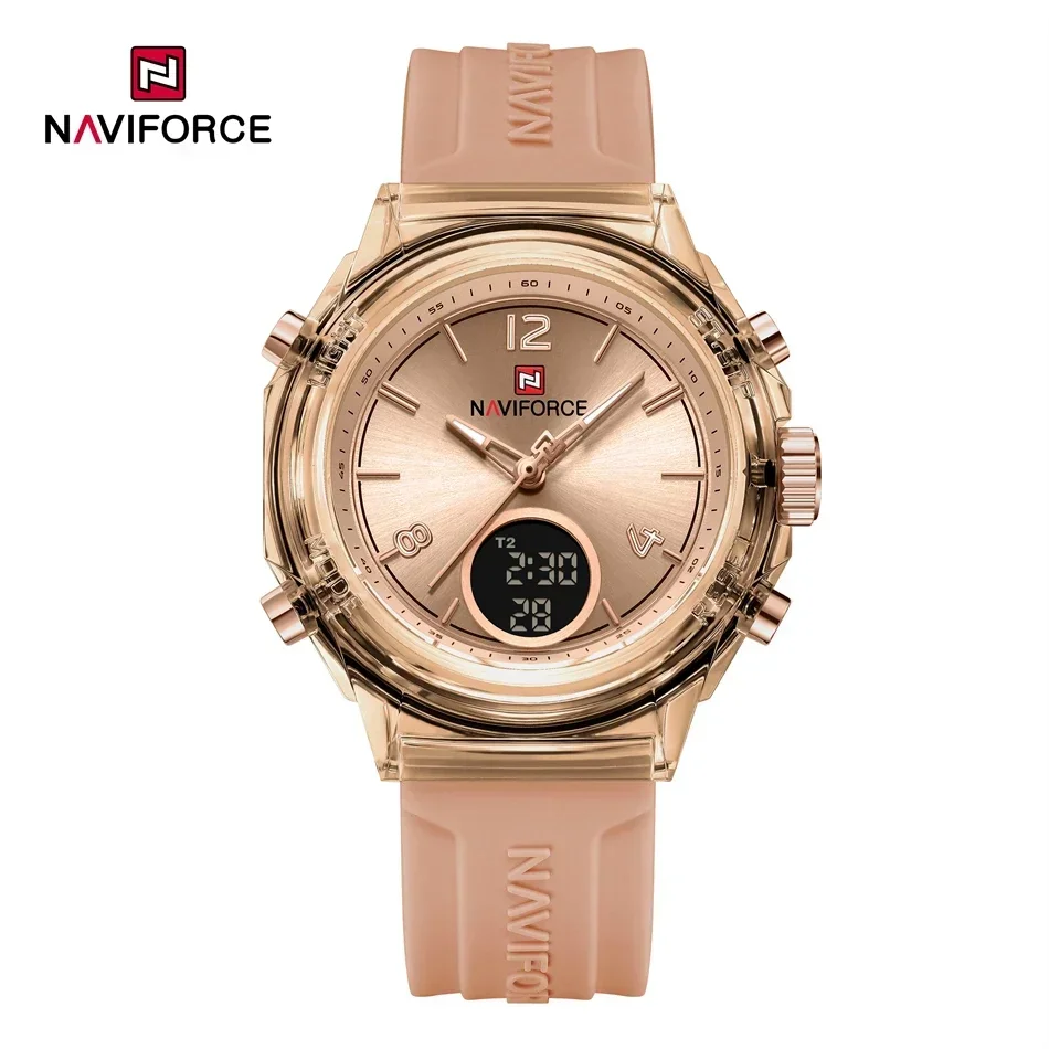NAVIFORCE Stylish Women's Dual Display Luminous Quartz Watch with Silicone Band
