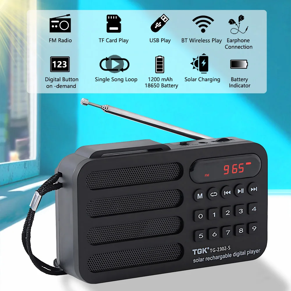 CARRFA Solar Powered Hand Crank Radio, Portable USB Emergency Weather Radio Am Fm Sw Radio Bt Speaker Flashlight Radio Indoor Outdoor Emergencies Khak - View #8
