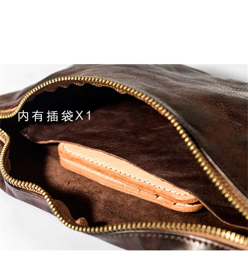 Fashion vintage natural genuine leather men's pleated chest bag outdoor high quality real cowhide teens daily cross-body bag