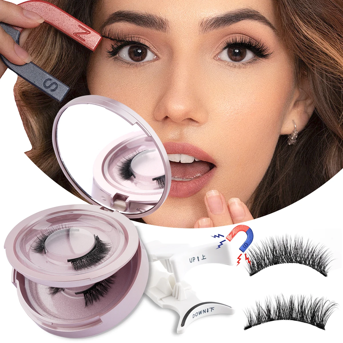 2 Pairs Reusable Magnetic Eyelashes Set fake eyelashes with Tweezers Fluffy Faux Cils Natural Long Magnetic False Eyelashes Mink Lashes Makeup
