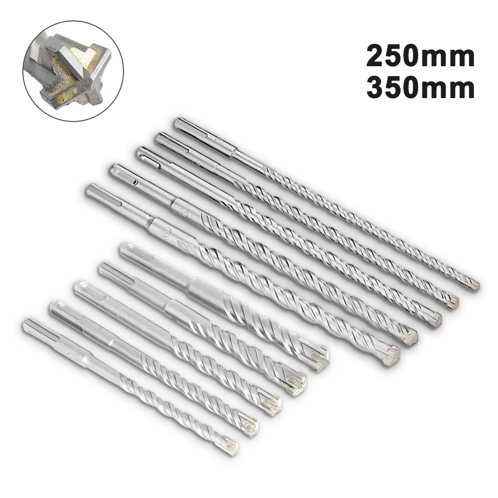 

250 мм, 350 мм, длинное сверло для каменной кладки SDS Plus, хвостовик для электрического молотка, диаметр поперечного наконечника из карбида вольфрама от 10 до 32