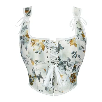 Vintage Shapewear Donna Moda Stampato Body Shaper Serbatoi Corsetto Sexy Bustini Lingerie Fajas Dimagrante Modellante Vestiti Corsetti 1