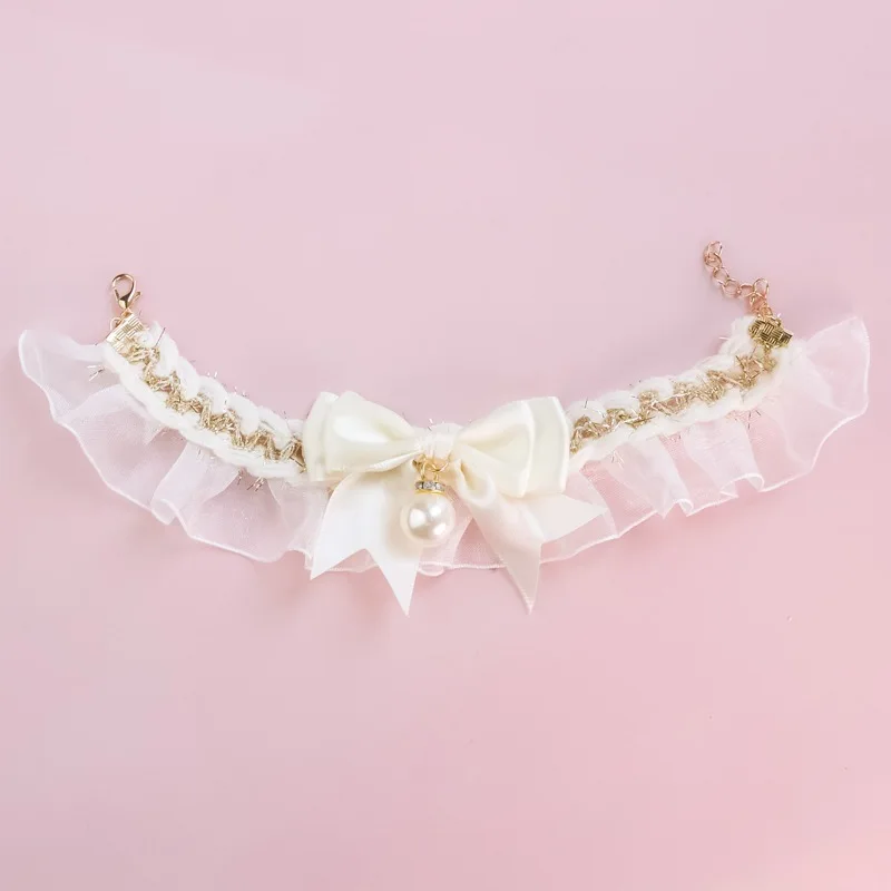 Cute Lace Bow Adjustable Pet Collar – Decorative Necklace Jewelry