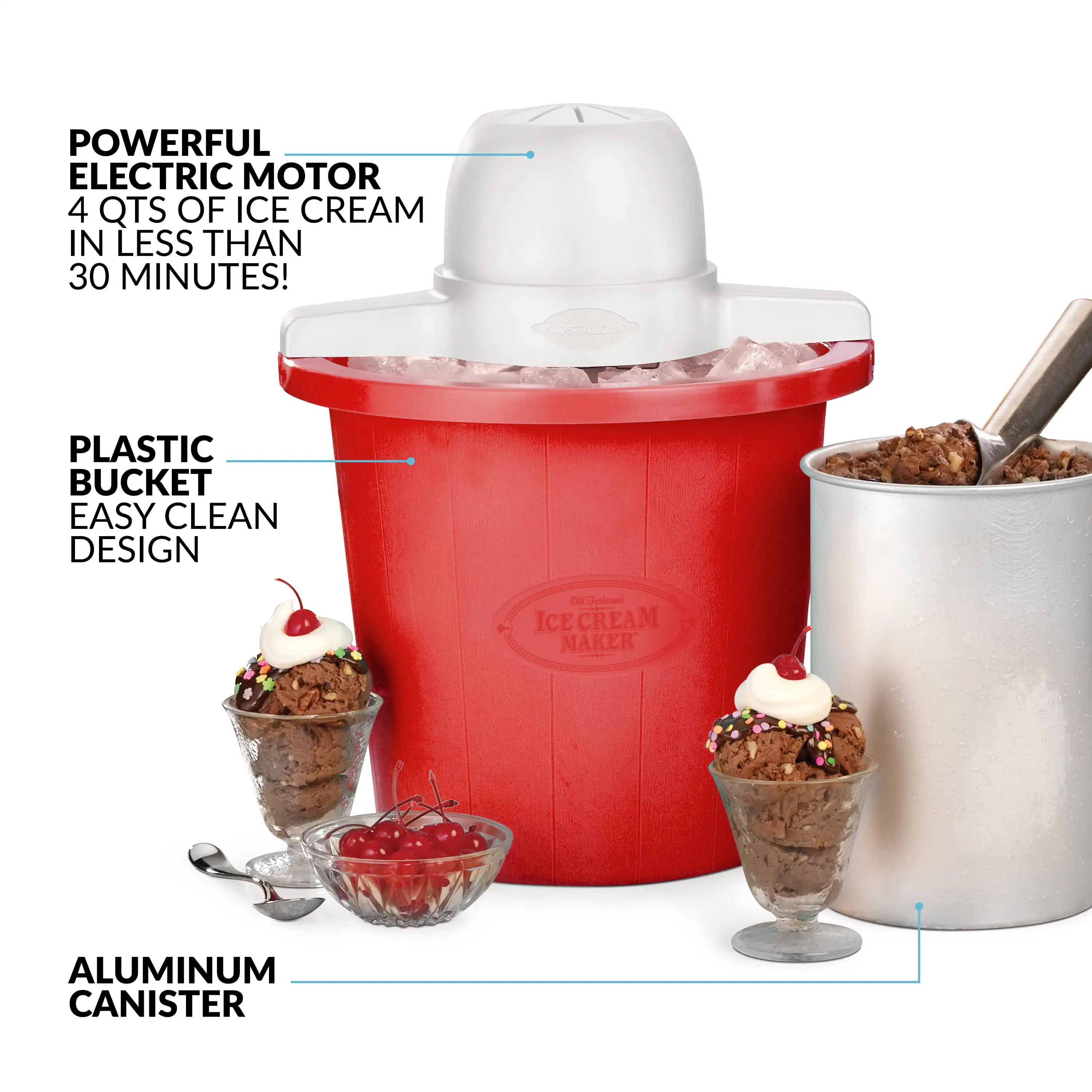 4 Qt. Electric Motorized Old-Fashioned Bucket Ice Cream Maker