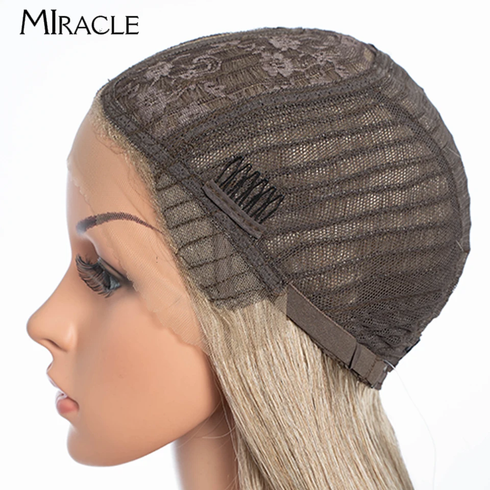 24 Inch Synthetic Lace Front Wig for Women Straight Lace Wigs With Bangs Heat Resistant Cosplay Wig Highlight Blonde