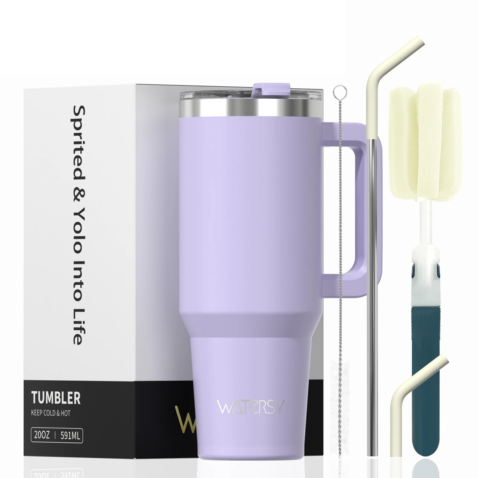 Taza de viaje aislada de acero inoxidable de 20 oz/591 ml con mango y pajita - Imagen 19 de 24
