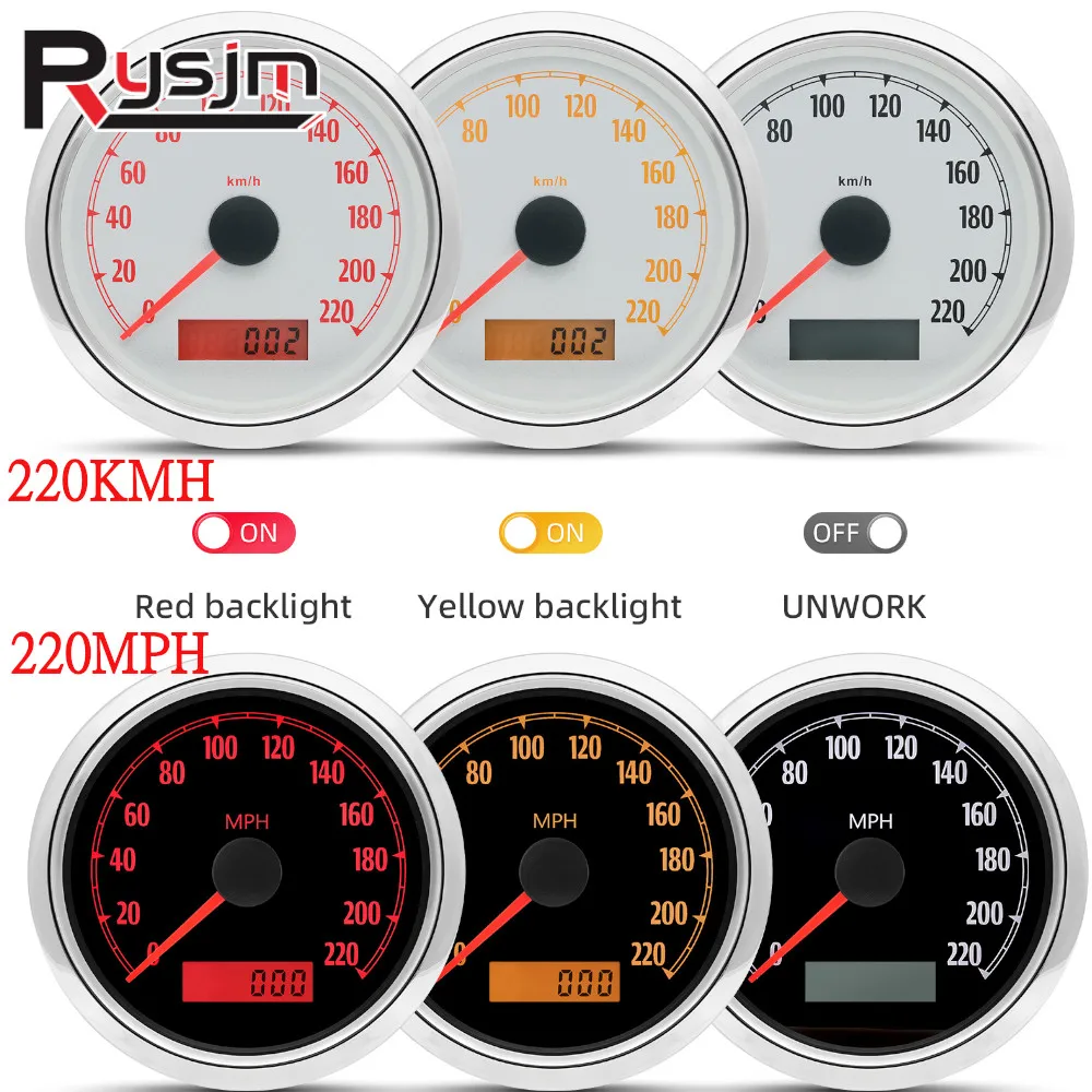 HD 85mm GPS Speedometer 0~220kmh 220MPH Speed Meter Odometer