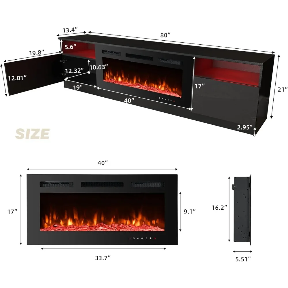 80'' Fireplace TV Stand with 40'' Electric Fireplace, Console for TVs up to 90'' for Living Room, TV Stands 3
