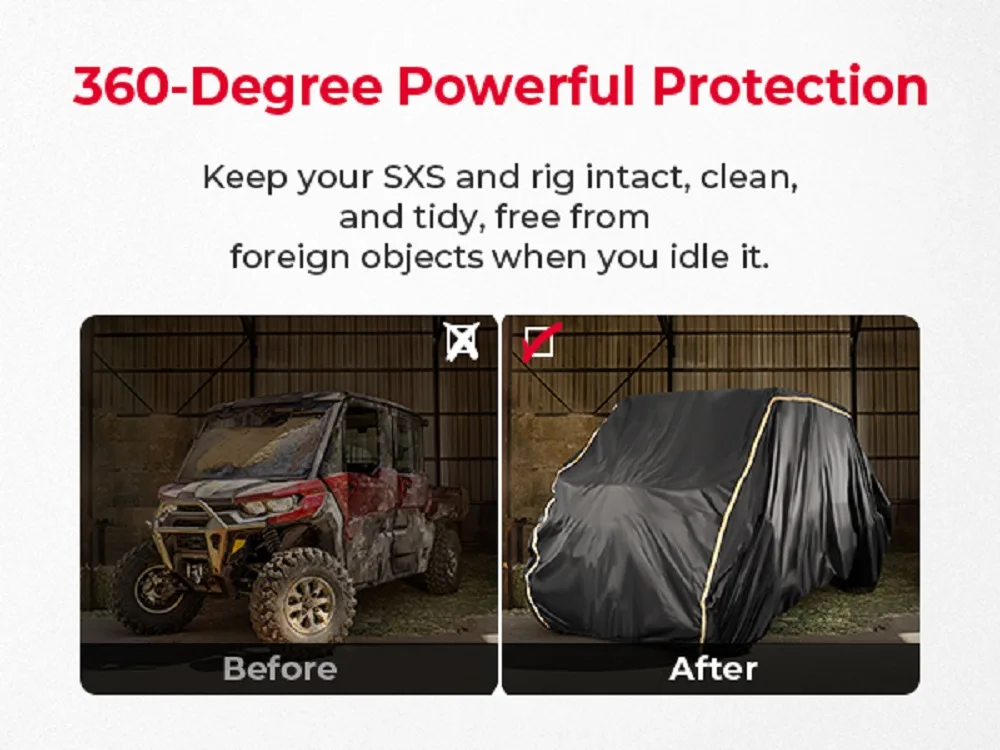 UTV-Abdeckung 4-Sitzer 420D Wasserdicht Kompatibel mit Polaris Ranger CREW 570 für Can-Am Defender MAX PRO für Arctic Cat Prowler – Detail 2