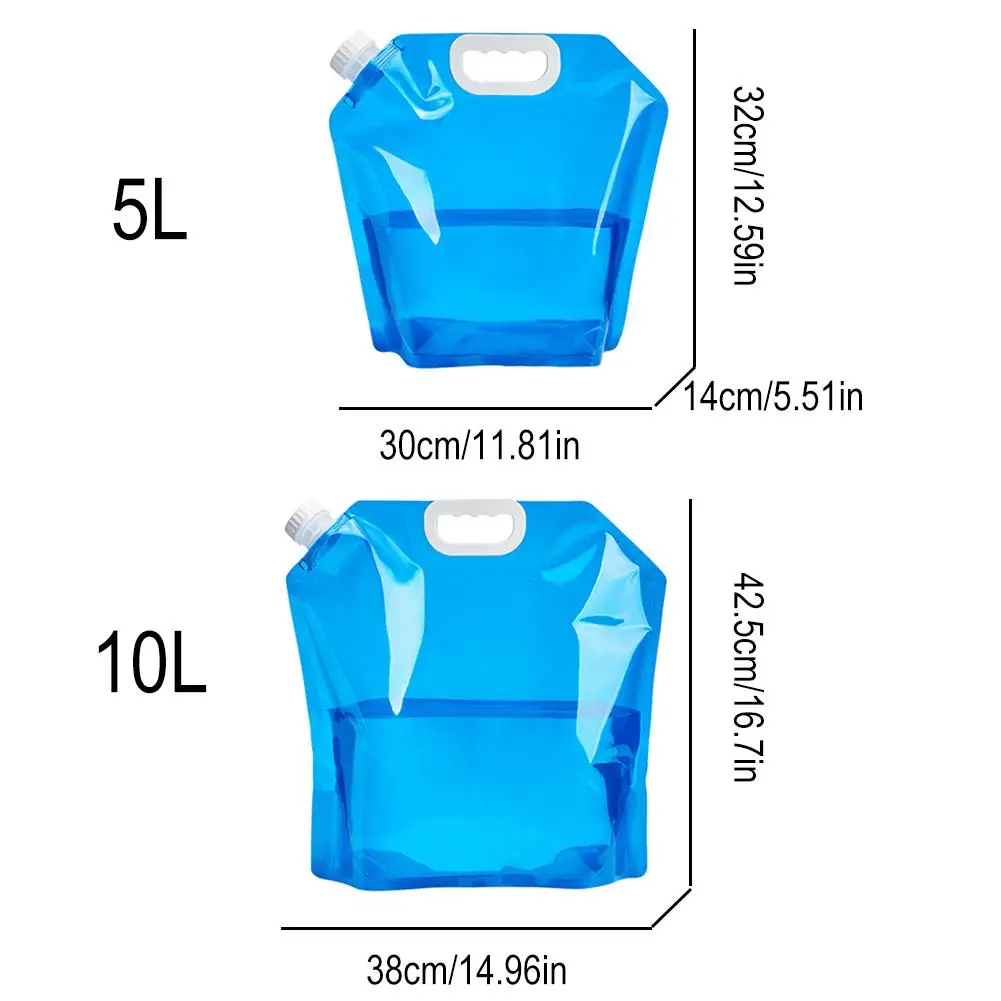 5L/10L 휴대용 물주머니 접이식 물통 물병 파우치 야외 여행 캠핑용 손잡이 포함 캠핑용품