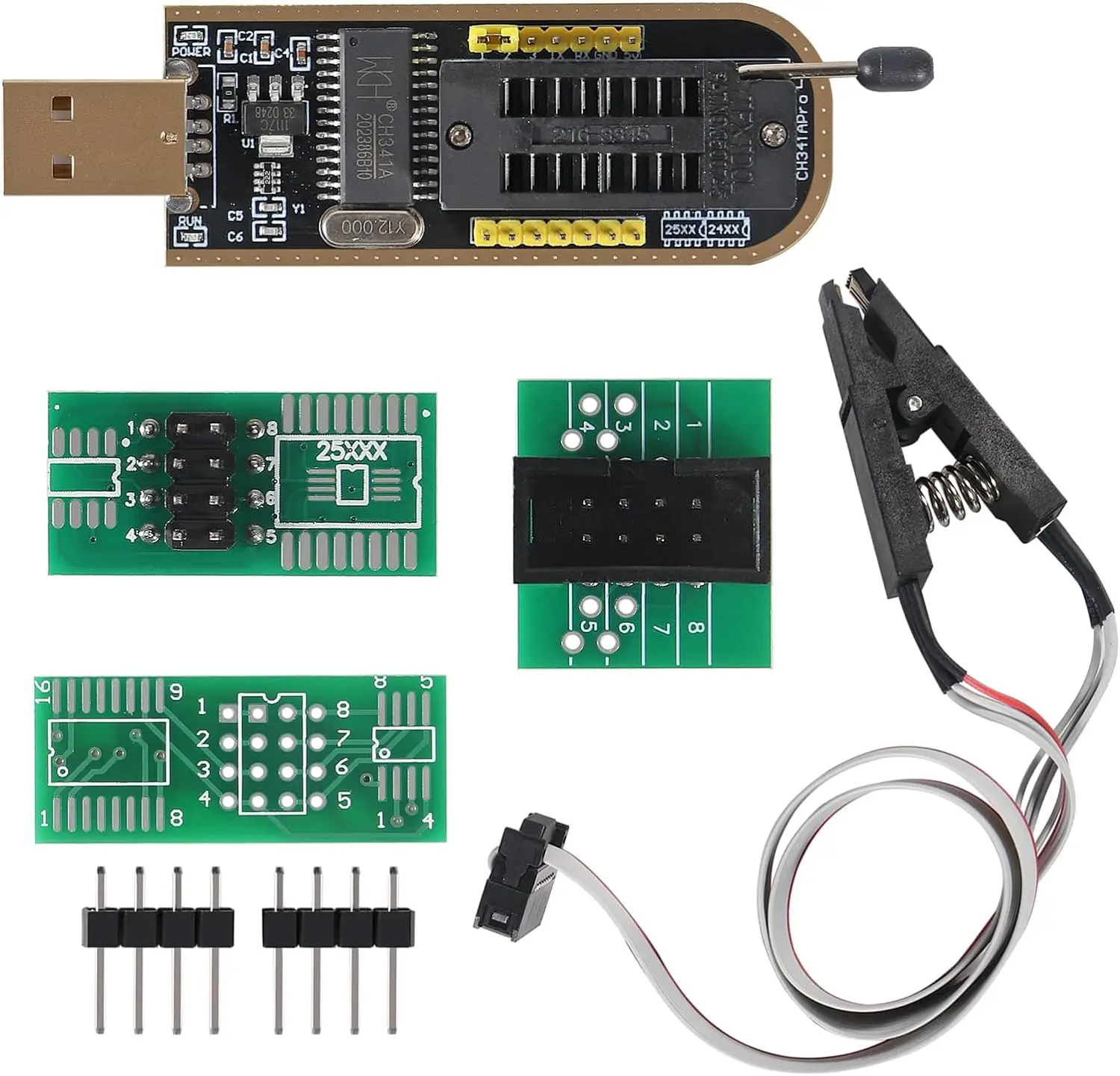 SOIC8 SOP8 flaş çip IC testi klipler soket Adpter programcı BIOS + CH341A 24 25 serisi EEPROM flaş BIOS USB programcı için