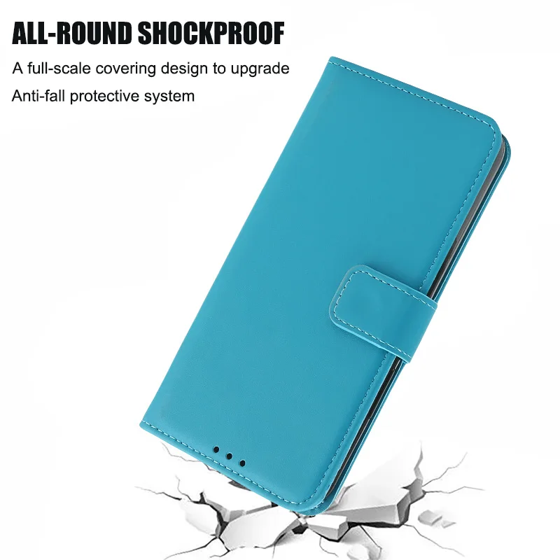 Magnetic Flip Leather Wallet Case with Solid Color and Skin Feel Finish