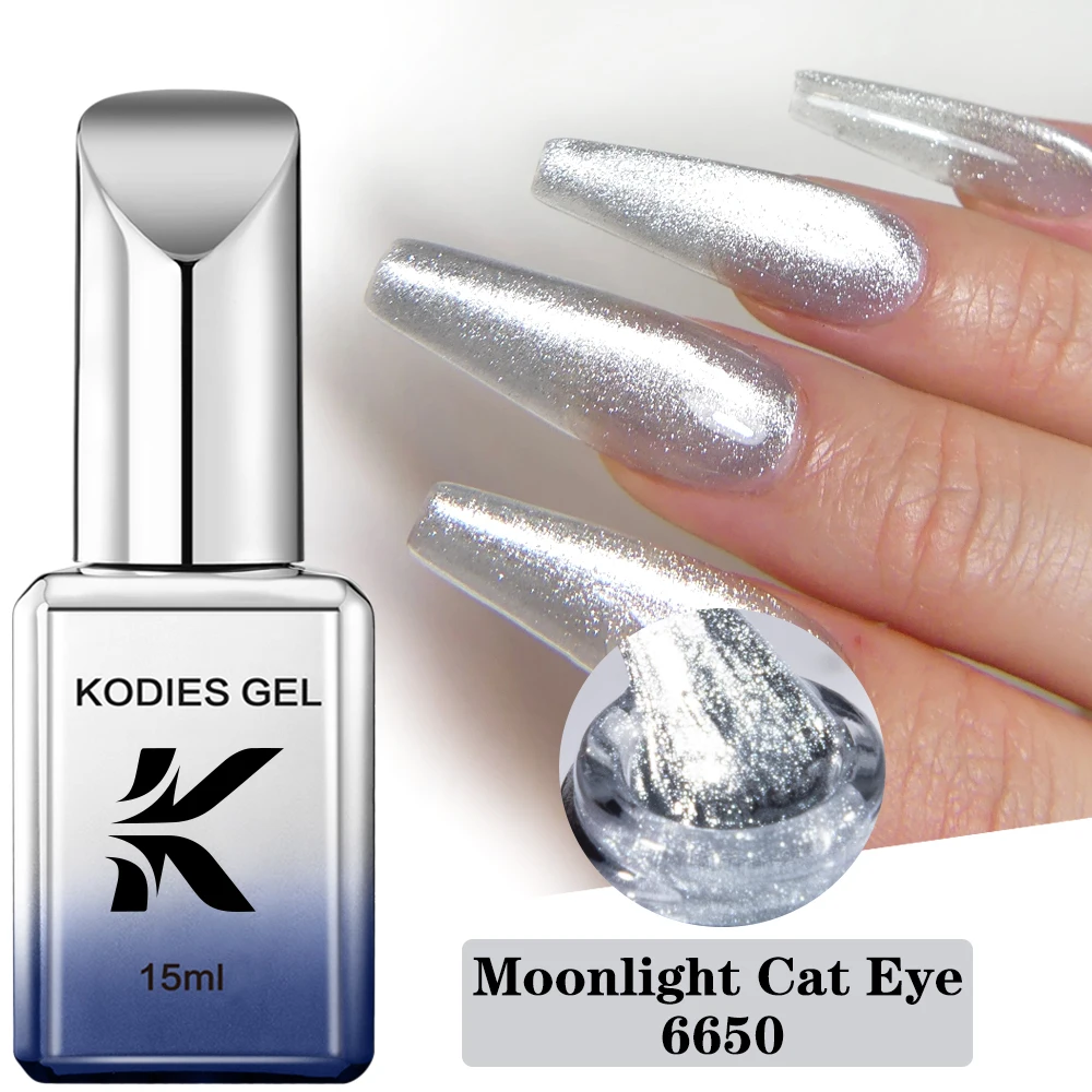 KODIES GEL Moonlight Cat Eye Gel Nail Polish Porcelain White Magnetic Semi Permanent UV Gel Varnish Ceramic Silver Nails Lacquer 6