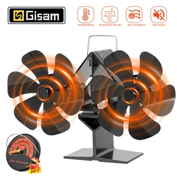12 Blades Dual Head Heat Powered Stove Fan Log Wood Burner Eco Friendly Quiet Fireplace Fan Heater Efficient Heat Distribution