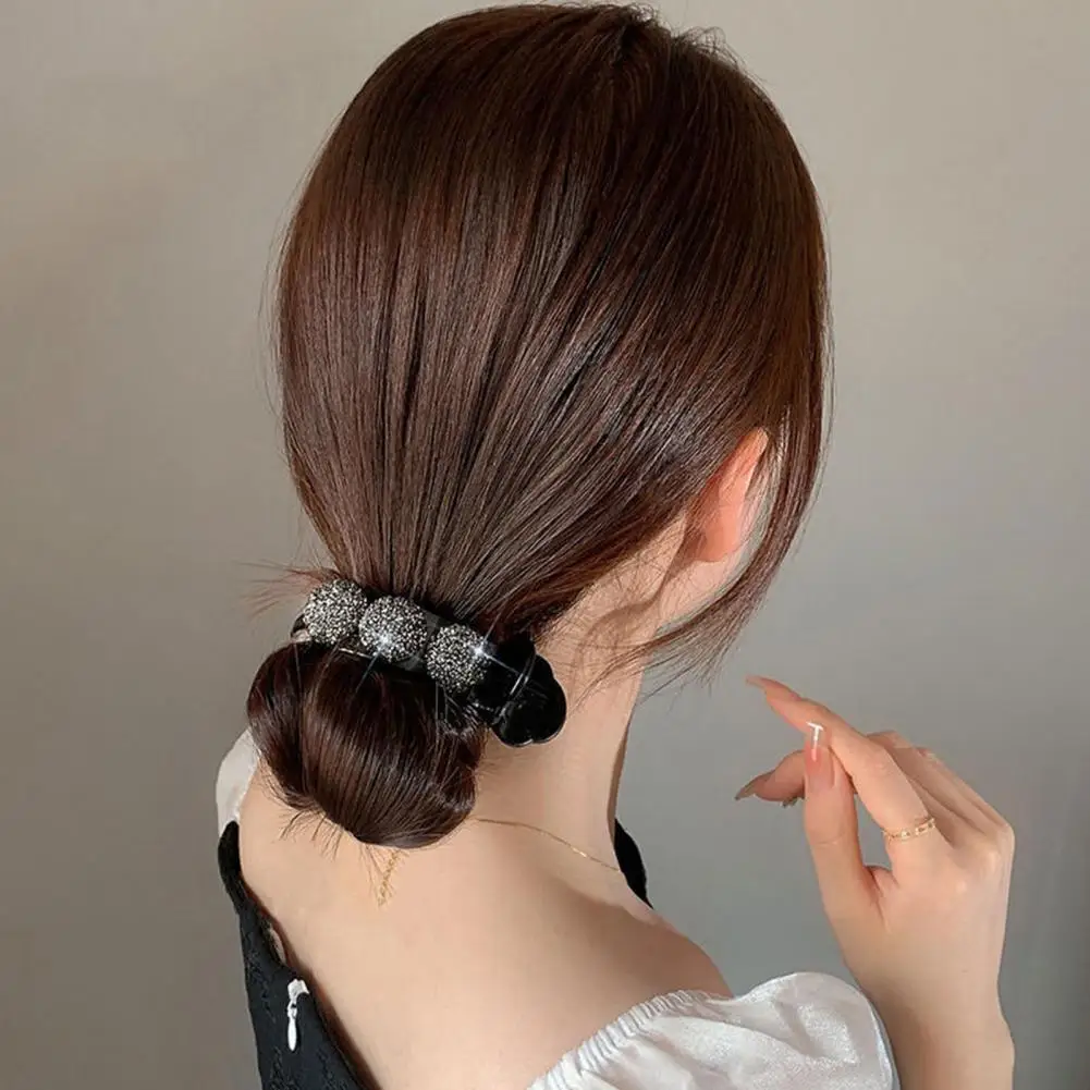 Solid Color Hair Clip Sparkling Rhinestone Hair Clip with Elegant Bowknot Design Stylish Ribbon Ponytail Holder Lazy Bun for A