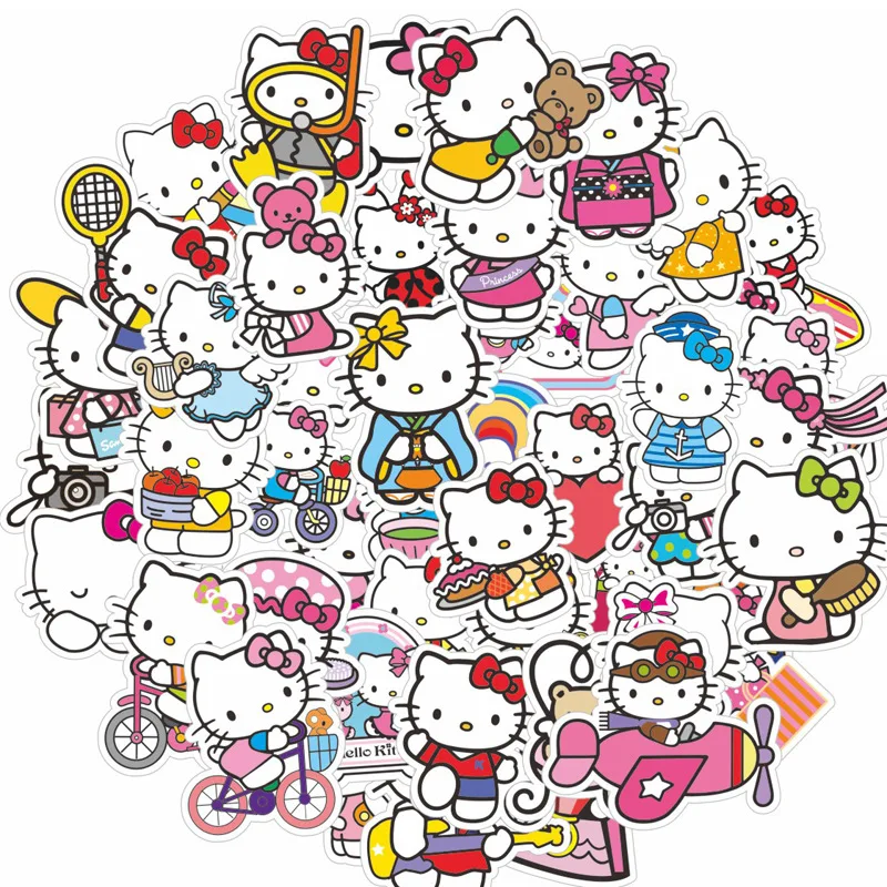 10/50/100PCS hello Kitty graffiti waterproof cartoon sticker kitty toy mix sticker scooter mobile phone laptop travel bag