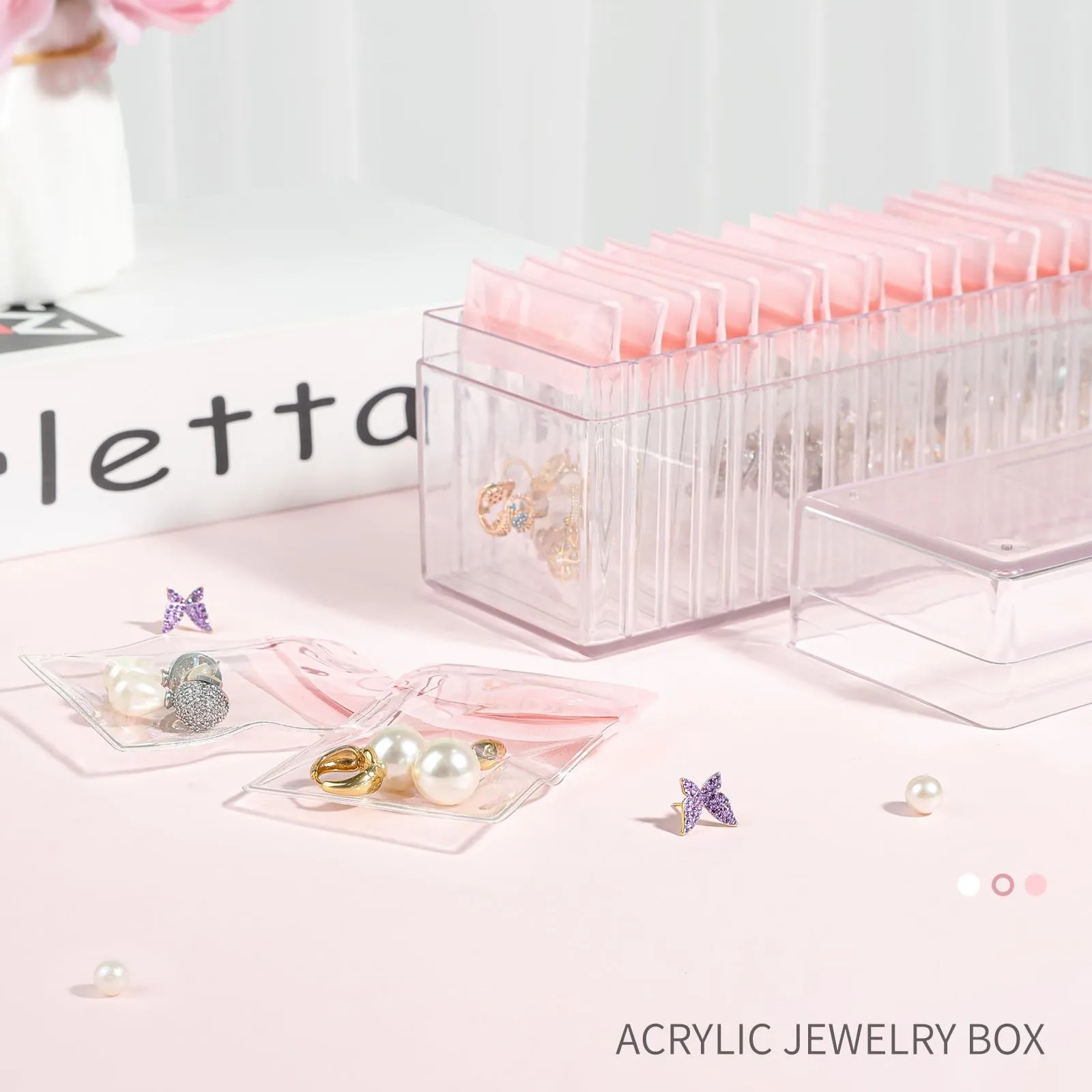 Acrylic Jewelry Organizer With 100 PVC Bags - 2 Pack Travel Jewelry Storage Box