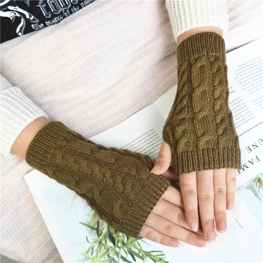 

Women Winter Gloves Crochet Knitting Mittens Warm Half Fingers Elastic Anti-slip Gloves Twist Pattern Women Gloves Hands Warmer