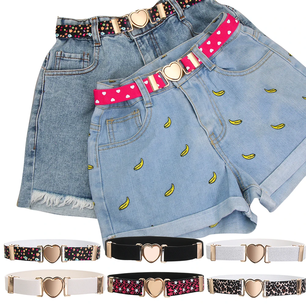Kids Elastic Belts Girl Stretch Waist Belt Adjustable Heart Belt Uniform for Teen Kids Girls Dresses