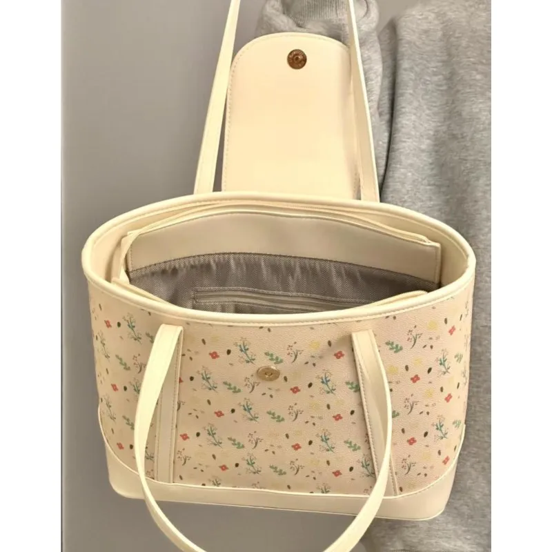 JIAERDI Fashionable Floral White Tota Bag Handbag Women Korean Style Casual Shoulder Bags Ladies Sweet Cute Underarm Bag Y2k