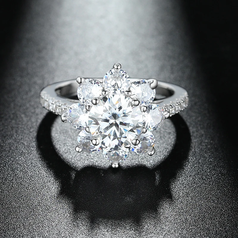 925スターリングシルバー 花形リング Smyoue-女性のための蓮の花の形をしたスターリングシルバー