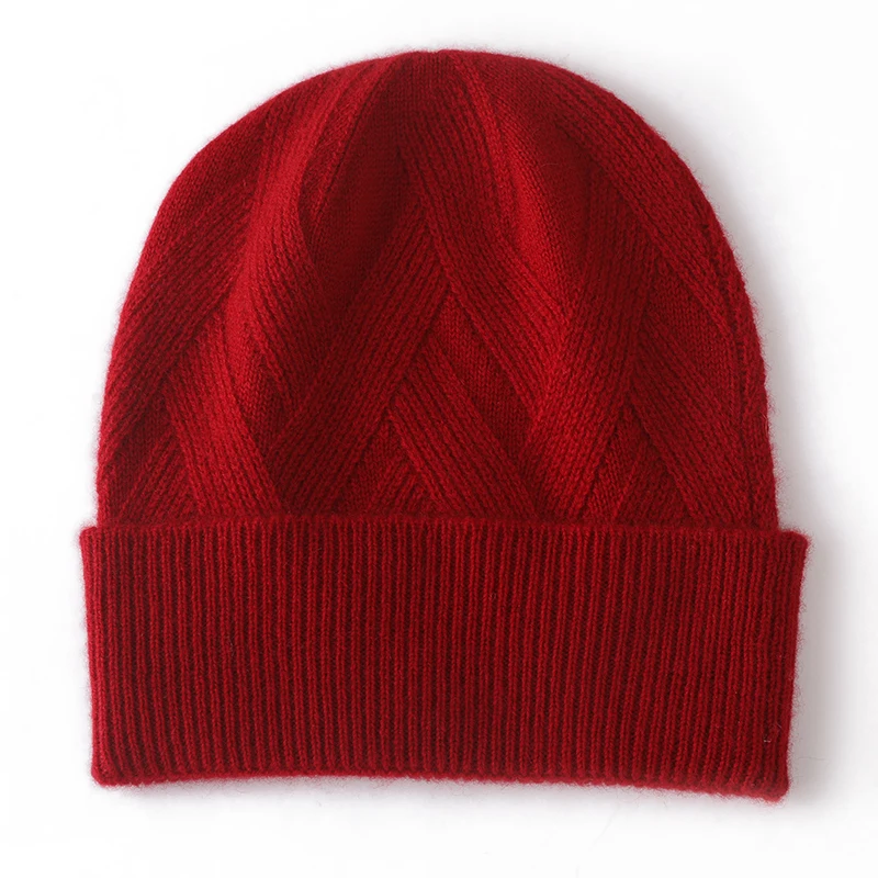 Women Hat Winter New 100% Pure Cashmere Knitted Headgears Soft Warm Hats Lady Fashion Casual Thicken Cap Quality Cashmere Cap 4