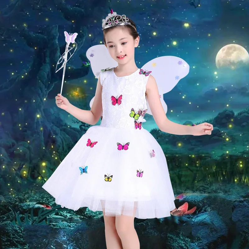 

Детский танцевальный костюм, искусственная одежда, пушистые сари для девочек, костюм для детского сада с крыльями бабочки для девочек