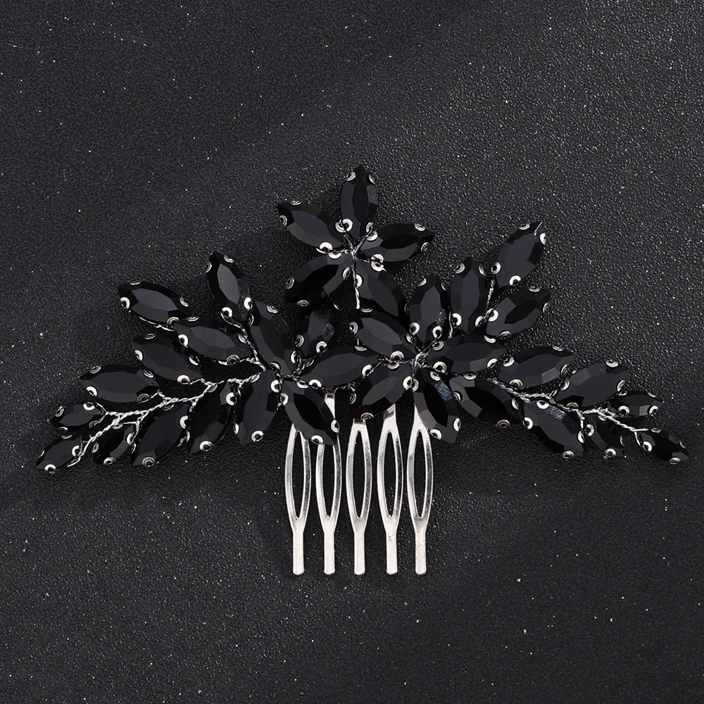 Black Rhinestone Bridal Hair Comb Fashion Headpiece for Women Wedding Hair Accessories Handmade Party Brides Jewelry Tiaras