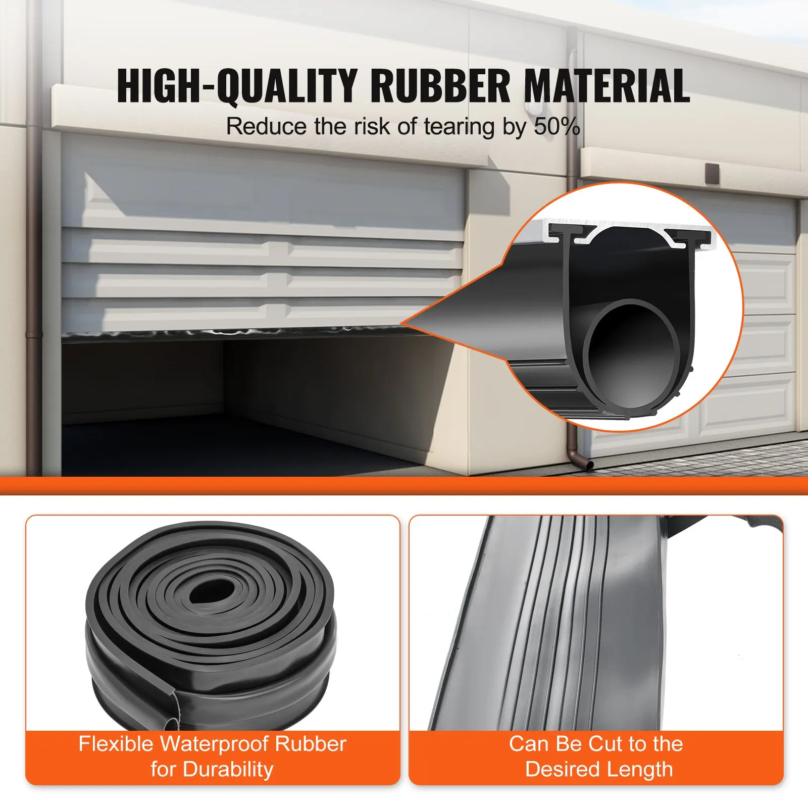 Garage Door Seals Bottom Rubber, U Shape O Ring Combination Garage Door Weather Stripping With Pre-drilled Aluminum Track