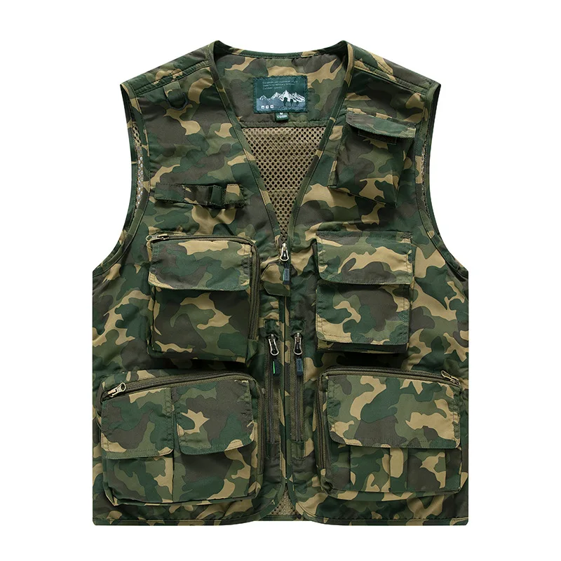 

2024 Men's Spring and Summer Camouflage Mesh Vest Fishing Photography Outdoor Director Multi-Pocket Casual Vest