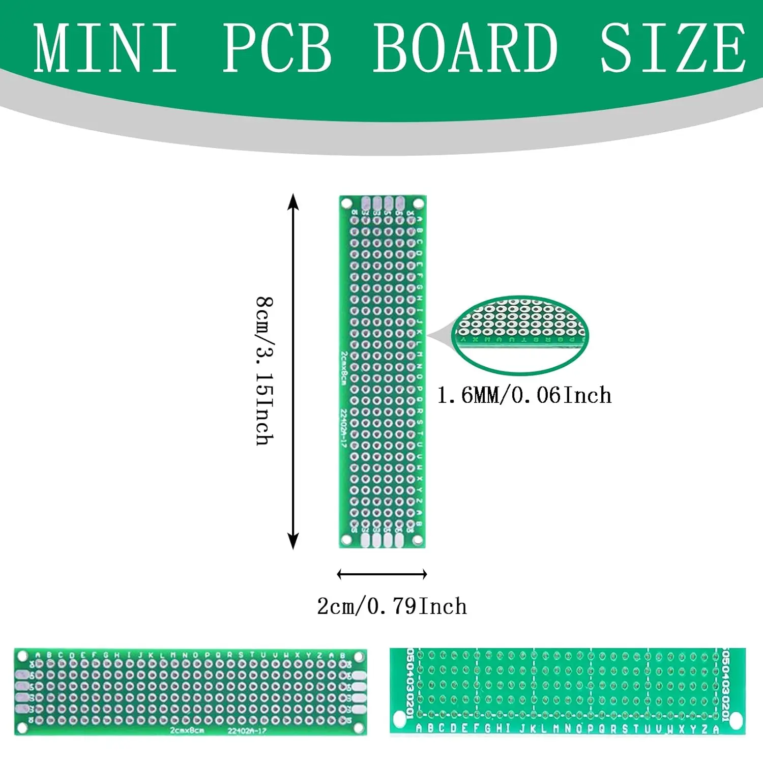 2x8cm PCB 보드 소형 프로토타입 보드 DIY 납땜 전자 프로젝트용 범용 인쇄 회로 기판 브레드보드