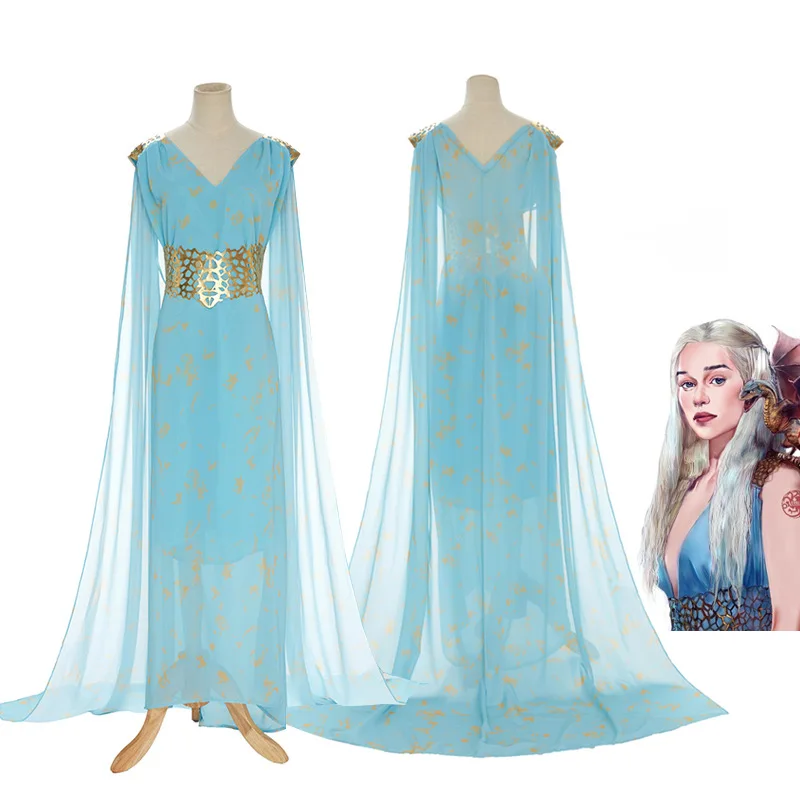 slim fit dress slacks Inspired by Daenerys Targaryen Astapor Azure Blue dress Game of Throne –  Mariecosplayshop main image 0