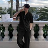 Summer Men's Loose Ice Silk Suits Fashion Casual V-neck Short Sleeve T-shirt And Pants Drape Two-piece Sets Men Clothes 4