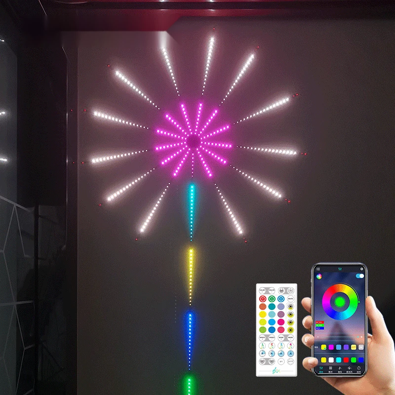 Phantom Fajerwerki Dekoracyjna dioda LED Płynąca muzyka Wybuchowa listwa świetlna USB Bluetooth Pełnokolorowa opaska świetlna fajerwerków_voghion.com