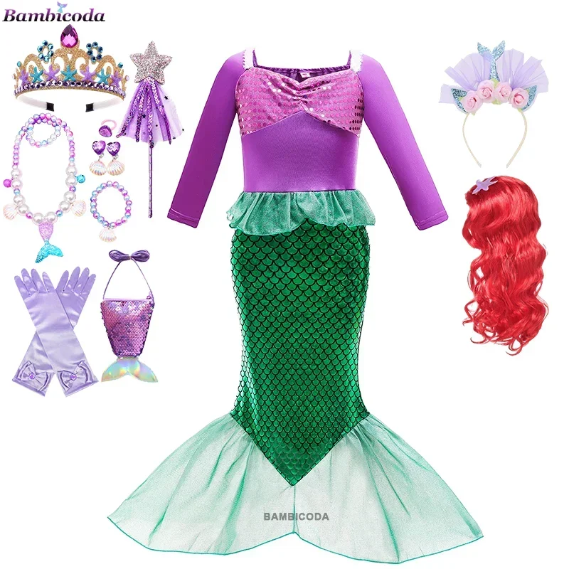 

Платье русалки Ариэль для девочек, платье принцессы для косплея на день рождения, детское платье для Хэллоуина, карнавала, конфетного цвета, платье русалки