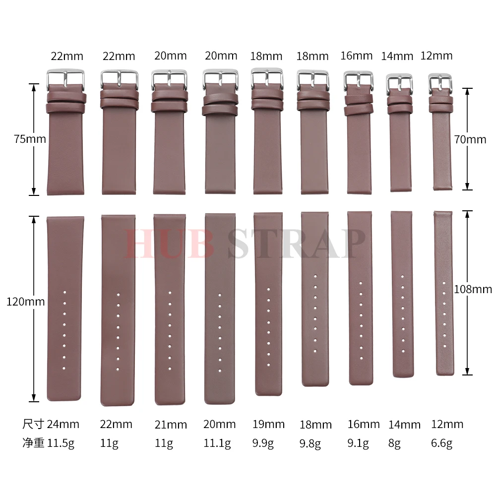 Elegant Genuine Leather Watchband - Premium Business Strap for Men & Women, Multiple Sizes and Colors Available