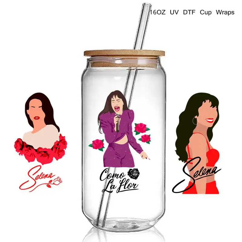 Selena Design 3D UV DTF Cup Wraps stickers Selena UV Cup Wraps for 16oz Libbey Glass Can Cold Cups Tumbler