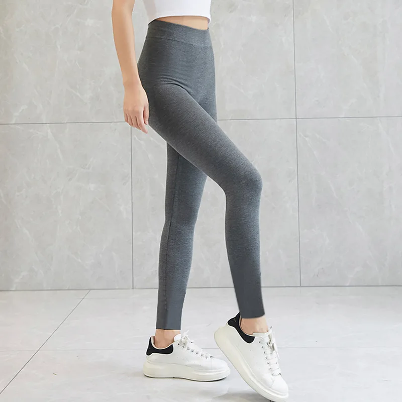 Ribbed Cotton Leggings Women Spring and Autumn Tights High Elastic Skinny Casual Pants Workout Walking Solid Leggings for Women 3